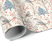 Kerstvakantie vogels en bomen patroon cadeaupapier (Rol Hoek)