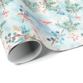 Kerstvakantie vogels en Holly Berries patroon Cadeaupapier (Rol Hoek)
