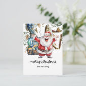 Kerstvakantie voor visliefhebbers met kerstman feestdagenkaart (Staand voorkant)