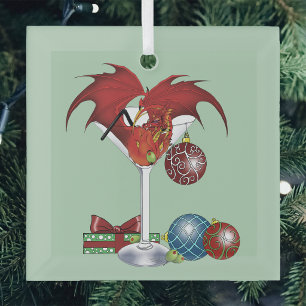 Kerstvakantie vrolijk rode draken cocktail cheer glas ornament