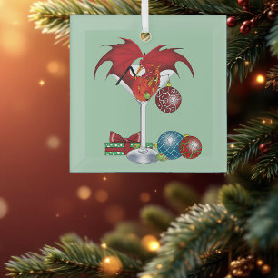 Kerstvakantie vrolijk rode draken cocktail cheer glas ornament