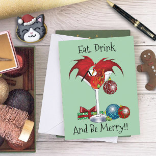 Kerstvakantie vrolijk rode draken cocktail cheer kaart