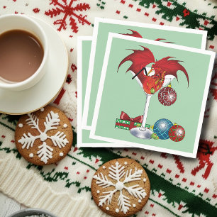 Kerstvakantie vrolijk rode draken cocktail cheer servet