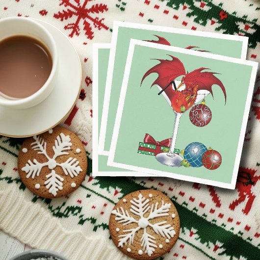Kerstvakantie vrolijk rode draken cocktail cheer servet