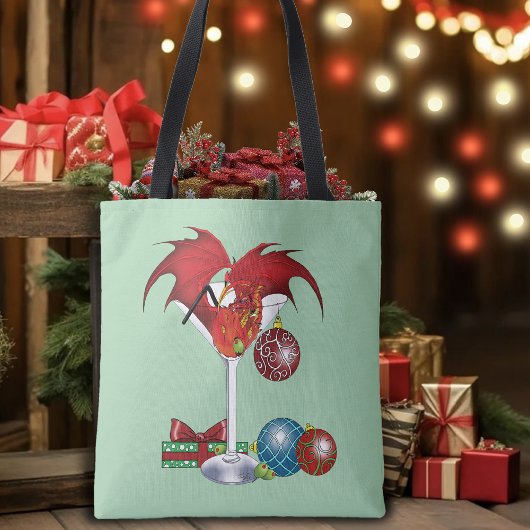Kerstvakantie vrolijk rode draken cocktail cheer tote bag