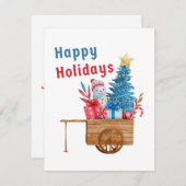 Kerstvakantie wagen met Sneeuwman  Feestdagenkaart (Voorkant / Achterkant)