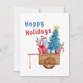 Kerstvakantie wagen met Sneeuwman  Feestdagenkaart