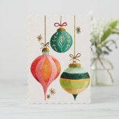 Kerstvakantie Watercolor Retro Ornamenten Feestdagenkaart (Staand voorkant)