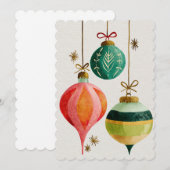 Kerstvakantie Watercolor Retro Ornamenten Feestdagenkaart (Voorkant / Achterkant)