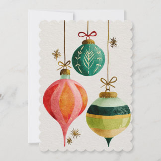 Kerstvakantie Watercolor Retro Ornamenten  Feestdagenkaart