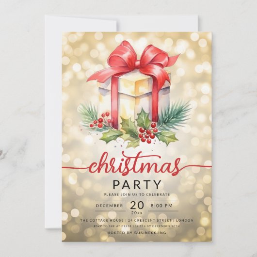 Kerstvakantie Waterverf bedrijf Bokeh Gold Kaart (Voorkant)