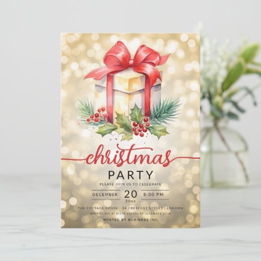 Kerstvakantie Waterverf bedrijf Bokeh Gold Kaart (Staand voorkant)