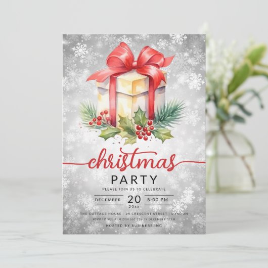 Kerstvakantie Waterverf bedrijf Snow Silver Kaart (Staand voorkant)