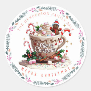 Kerstvakantie Waterverf Festive Mok Snoepgoed Ronde Sticker