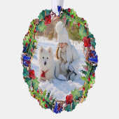 Kerstvakantie Waterverf Floral krans Foto Ornament Kaart (Links)
