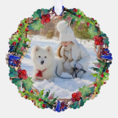 Kerstvakantie Waterverf Floral krans Foto Ornament Kaart (Voorkant)