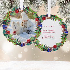 Kerstvakantie Waterverf Floral krans Foto Ornament Kaart