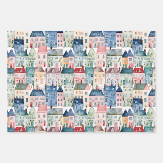 Kerstvakantie Waterverf Kleurrijk Inpakpapier Vel (Voorkant)