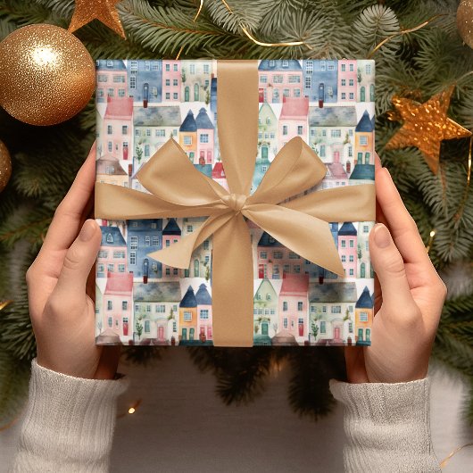 Kerstvakantie Waterverf Kleurrijk Inpakpapier Vel