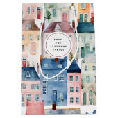 Kerstvakantie Waterverf kleurrijke huizen Medium Cadeauzakje (Voorkant)