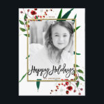 Kerstvakantie Waterverf Moderne Bloemenfoto Feestdagenkaart<br><div class="desc">Pas met uw foto en tekst aan.</div>