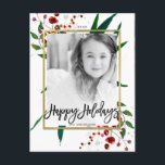 Kerstvakantie Waterverf Moderne Bloemenfoto Feestdagenkaart<br><div class="desc">Pas met uw foto en tekst aan.</div>