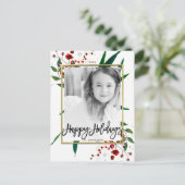 Kerstvakantie Waterverf Moderne Bloemenfoto Feestdagenkaart (Staand voorkant)