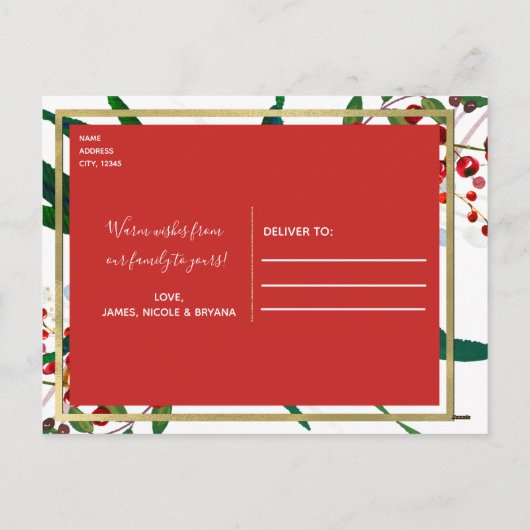 Kerstvakantie Waterverf Moderne Bloemenfoto Feestdagenkaart (Achterkant)