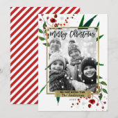 Kerstvakantie Waterverf Moderne Bloemenfoto Feestdagenkaart (Voorkant / Achterkant)