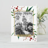 Kerstvakantie Waterverf Moderne Bloemenfoto Feestdagenkaart (Staand voorkant)