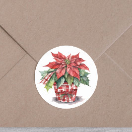 Kerstvakantie Waterverf Poinsettia Ronde Sticker