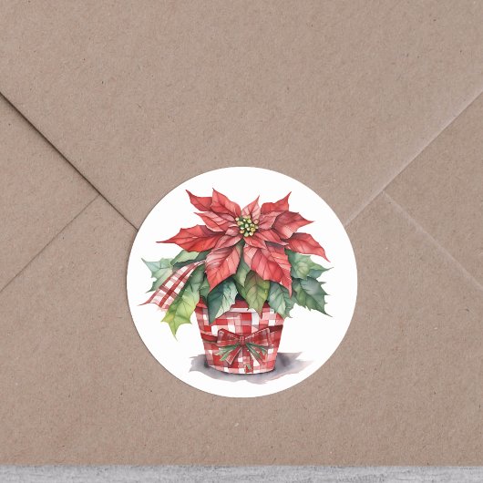 Kerstvakantie Waterverf Poinsettia Ronde Sticker