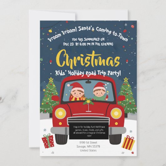 Kerstvakantie Wegreis Auto Feest Kaart (Voorkant)