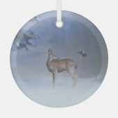 Kerstvakantie Wildlife Deer en Blue Jay Glas Ornament (Voorkant)