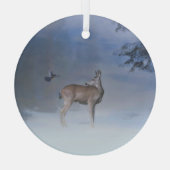 Kerstvakantie Wildlife Deer en Blue Jay Glas Ornament (Achterkant)
