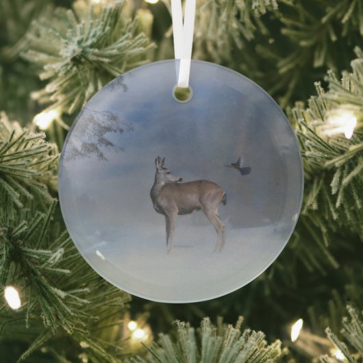 Kerstvakantie Wildlife Deer en Blue Jay Glas Ornament (Insitu)