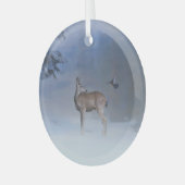 Kerstvakantie Wildlife Deer en Blue Jay Glas Ornament (Voorkant links)
