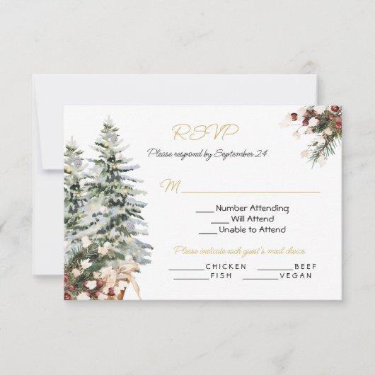 Kerstvakantie Winter bruiloft RSVP Menu Keuze Kaart (Voorkant)