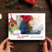 Kerstvakantie Winter groen Holly Foto Feestdagenkaart