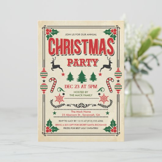 Kerstvakantie Winter Party uitnodiging (Staand voorkant)