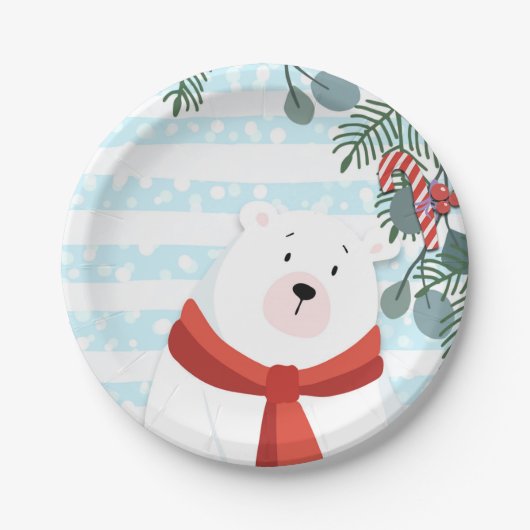 Kerstvakantie Winter Polar Beer Baby shower Papieren Bordje (Voorkant)