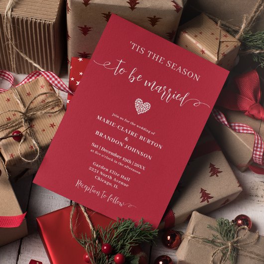Kerstvakantie Winter Red Flat Wedding Kaart