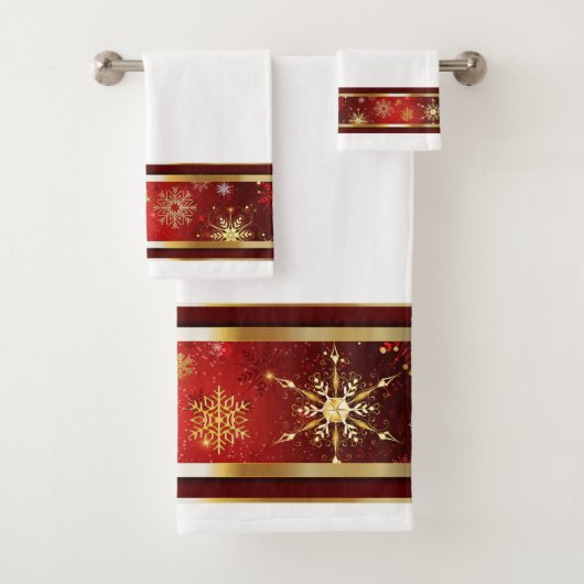Kerstvakantie Winter Rood met Gouden Sneeuwvlokken Bad Handdoek (Insitu)