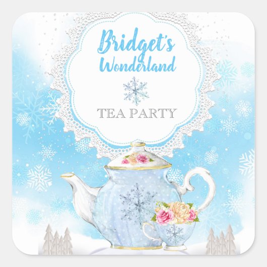 Kerstvakantie Winter Tea Party Stickers (Voorkant)