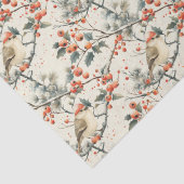 Kerstvakantie Winter Vogels Hulst Vintage Tissuepapier (Detail)