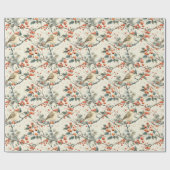 Kerstvakantie Wintervogels Holly Cadeaupapier (Vlak)