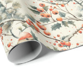 Kerstvakantie Wintervogels Holly Cadeaupapier (Rol Hoek)