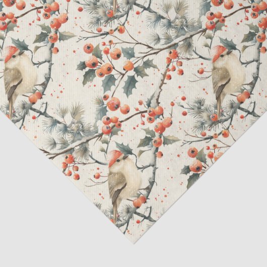 Kerstvakantie Wintervogels Holly  Tissuepapier (Detail)