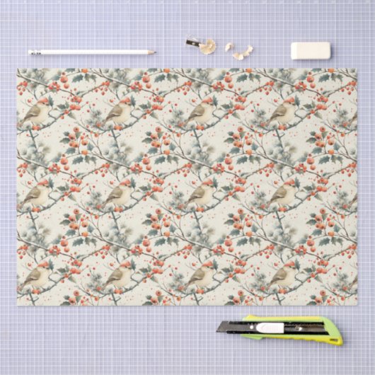 Kerstvakantie Wintervogels Holly  Tissuepapier (Craft)