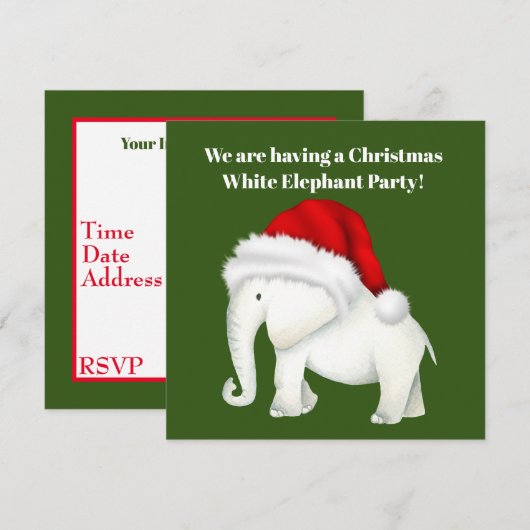 Kerstvakantie witte olifant feestuitnodiging kaart (Voorkant / Achterkant)